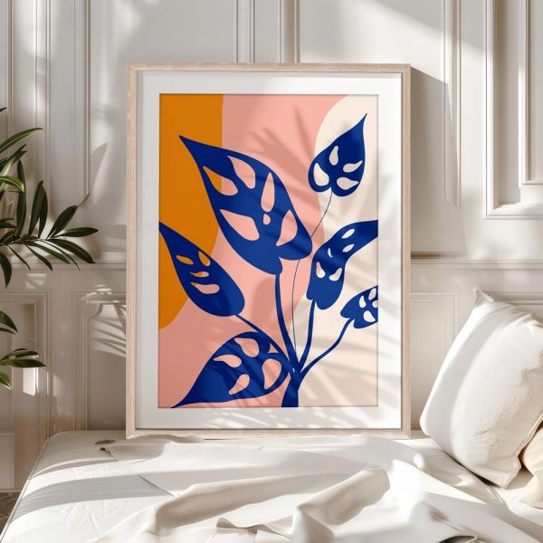 Modern Blue Leaves On Pastel Abstract - Image 5