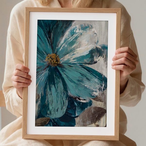 Teal Serenity Oversized Floral Art - Image 2