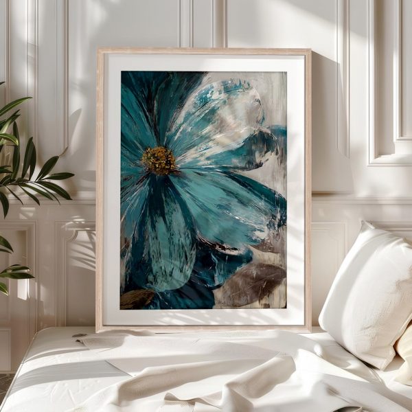 Teal Serenity Oversized Floral Art - Image 5