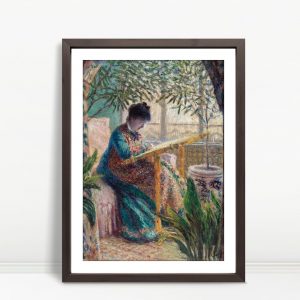 Lady Embroidering In Sunroom by Monet