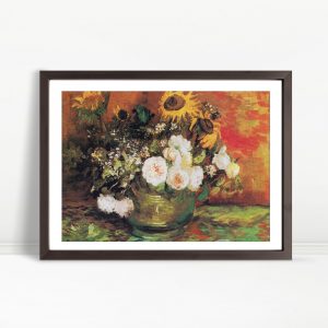 Bowl with Sunflowers Roses and Other Flowers