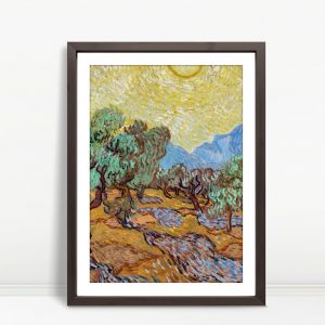 Olive Trees with Yellow Sky and Sun Vertical