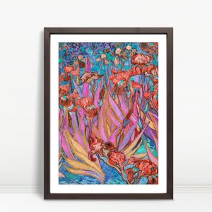 Pink Irises Vertical Painting