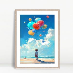 Boy With Balloons On Beach