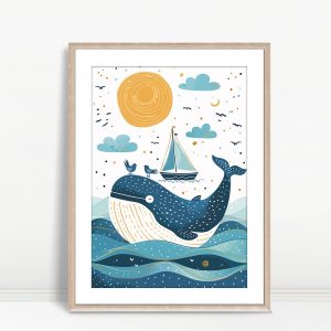 Smiling Whale And Sailboat Art
