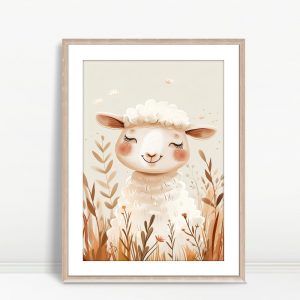 Smiling Lamb Among Rustic Flowers
