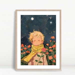 Dreamy Boy With Rose Under Stars