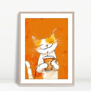 Happy Cat With Coffee Cup