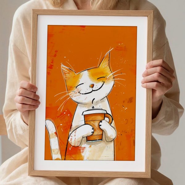 Happy Cat With Coffee Cup - Image 2