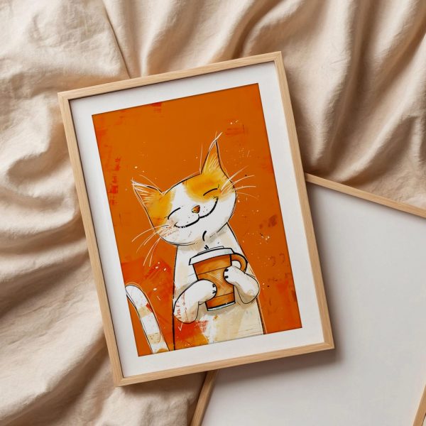 Happy Cat With Coffee Cup - Image 3
