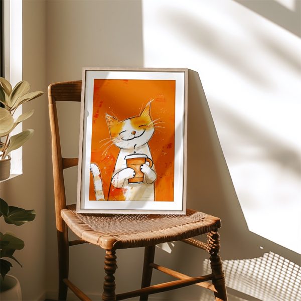 Happy Cat With Coffee Cup - Image 4