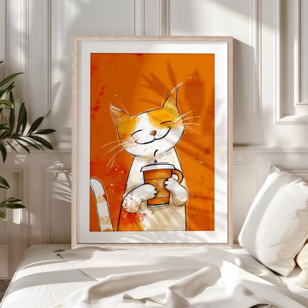 Happy Cat With Coffee Cup - Image 5