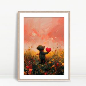 Bear With Heart In Flower Field
