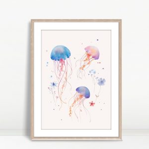 Watercolor Jellyfish And Blossoms