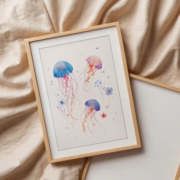 Watercolor Jellyfish And Blossoms - Image 3