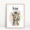 Be Kind Zebra Watercolor Art