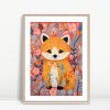 Floral Fox In Pink Garden