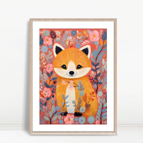 Floral Fox In Pink Garden