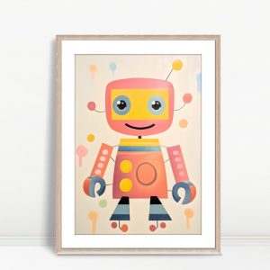 Happy Retro Robot Nursery Art