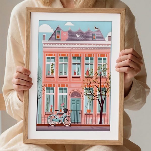 Pink House With Bicycle Kids Illustration - Image 2