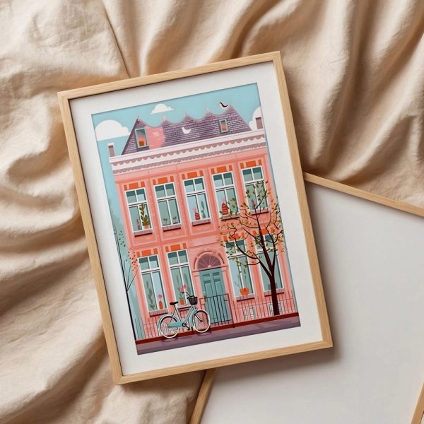 Pink House With Bicycle Kids Illustration - Image 3