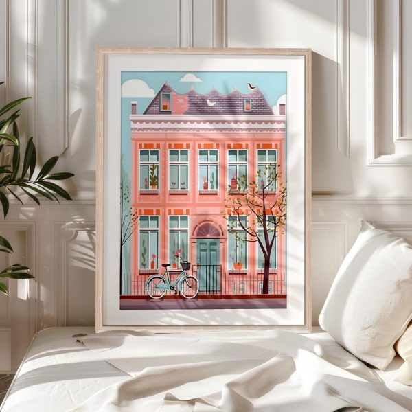 Pink House With Bicycle Kids Illustration - Image 5