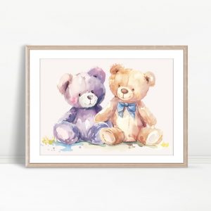 Watercolor Teddy Bears With Bow