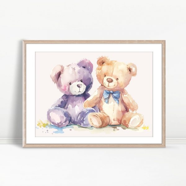Watercolor Teddy Bears With Bow