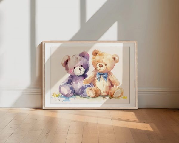 Watercolor Teddy Bears With Bow - Image 2