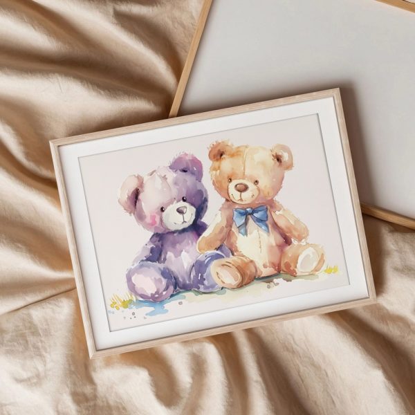 Watercolor Teddy Bears With Bow - Image 3