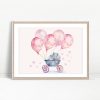 Pink Balloon Baby Carriage Illustration