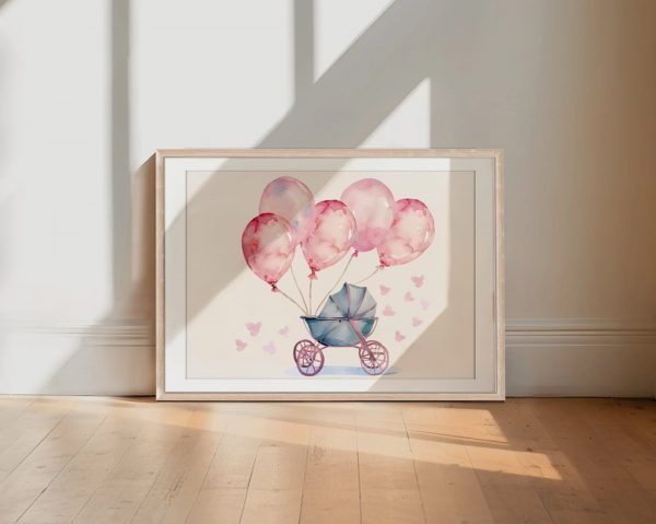 Pink Balloon Baby Carriage Illustration - Image 2