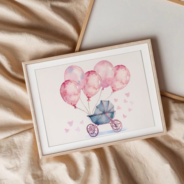 Pink Balloon Baby Carriage Illustration - Image 3
