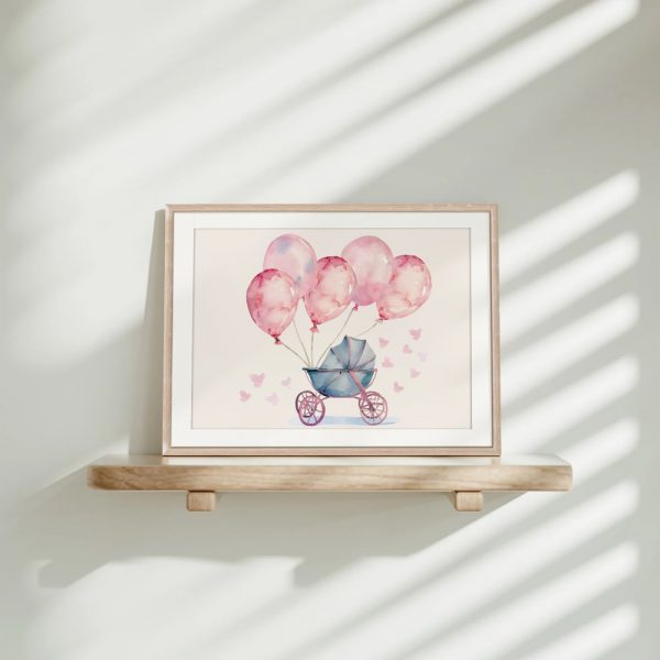 Pink Balloon Baby Carriage Illustration - Image 4