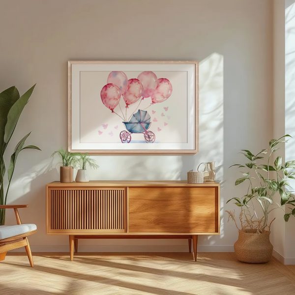 Pink Balloon Baby Carriage Illustration - Image 5
