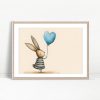 Bunny Holding Blue Heart Balloon
