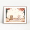Bears Having Picnic Under Autumn Trees