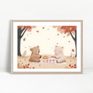Bears Having Picnic Under Autumn Trees