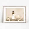 Girl In White Dress Among Daisies