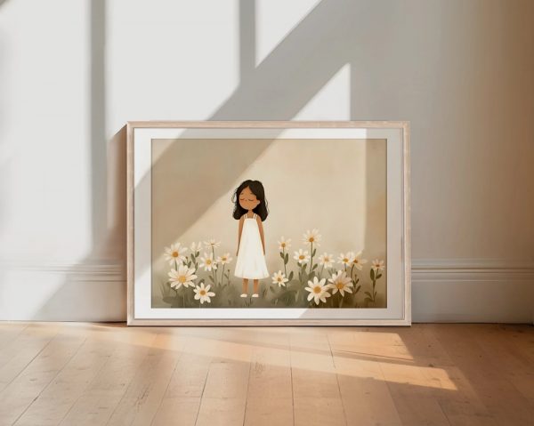 Girl In White Dress Among Daisies - Image 2