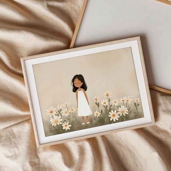 Girl In White Dress Among Daisies - Image 3