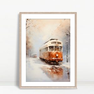 Winter Tram Journey Through Snow