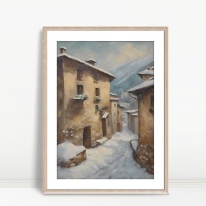 Snow Covered Village In The Alps