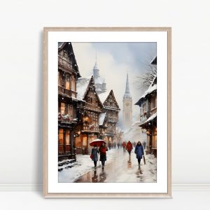 Cozy Winter Town With Clocktower