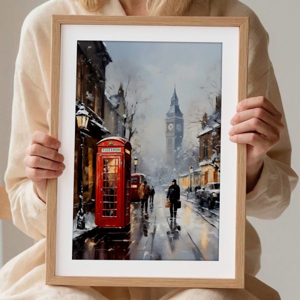 Red Telephone Booth In Snowy London - Image 2