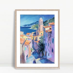 Coastal Village With Bell Tower