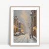 Snowy City Street With Vintage Cars