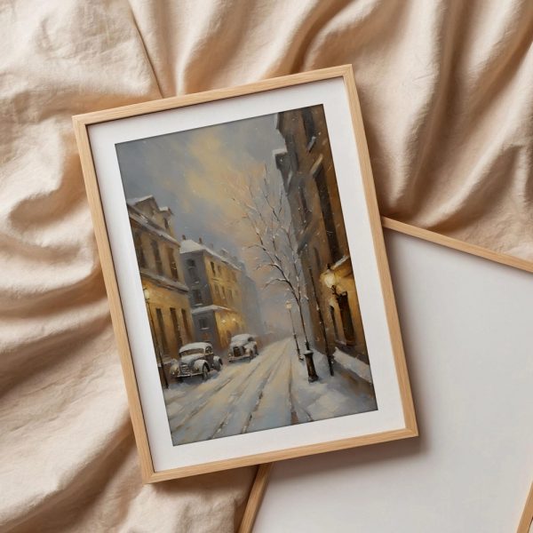 Snowy City Street With Vintage Cars - Image 3