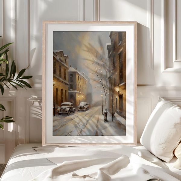 Snowy City Street With Vintage Cars - Image 5