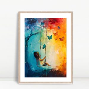 Girl On Swing With Butterflies